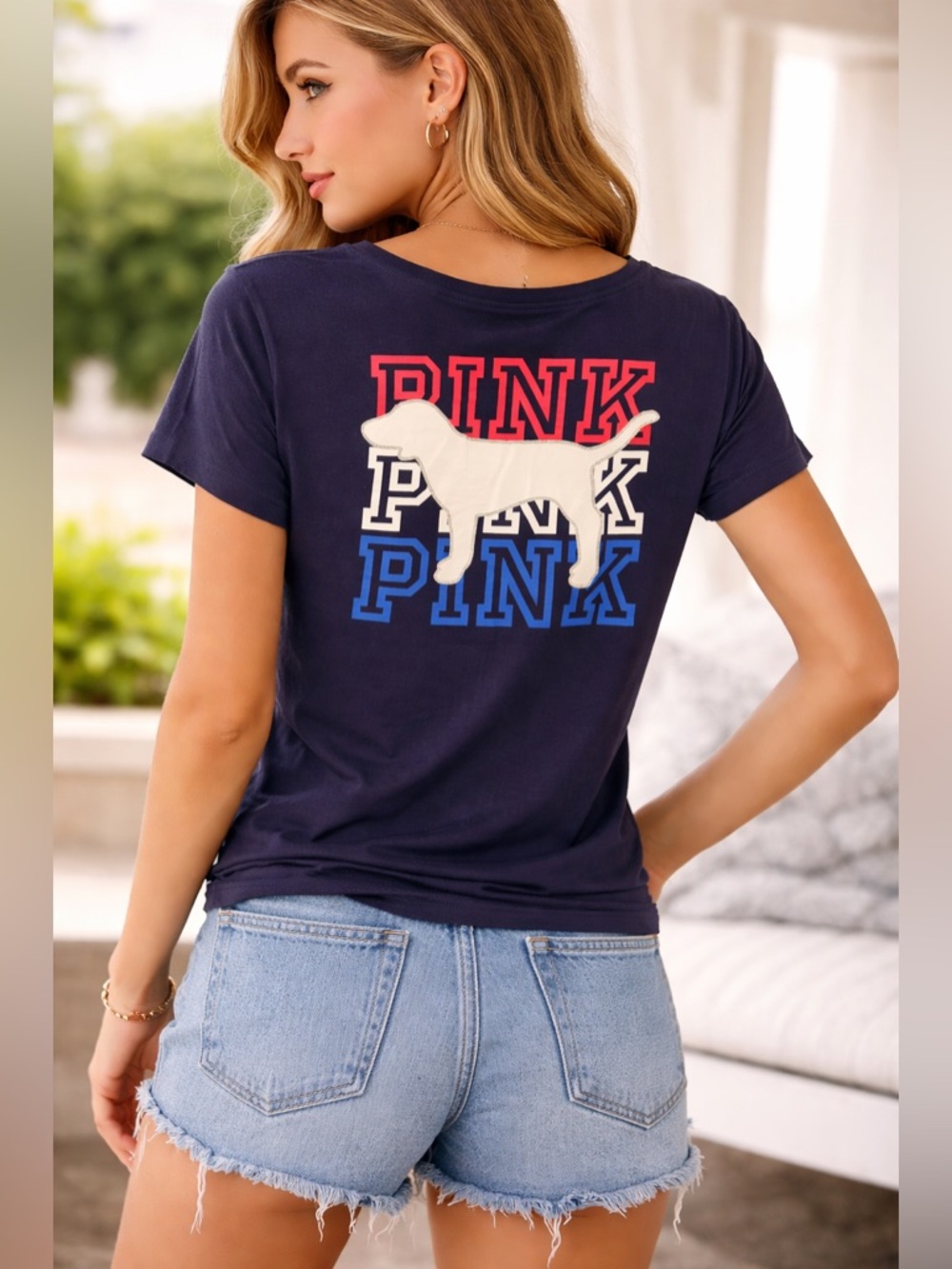 PINK Victoria's Secret Navy Scoop Neck Short-Sleeve Tee